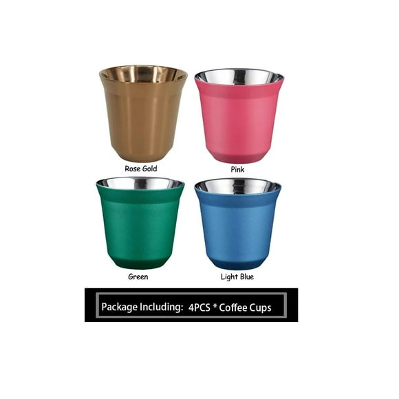 Tasse à Espresso en Acier Inoxydable à Double Paroi 80ml Isolation Nespresso Pixie Tasse à Café en Forme de Capsule Mignonne Tasse Thermo Tasses à Café 4 Pcs wareset 80ml