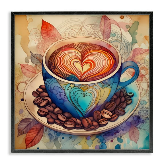 Stupell Industries Coffee Beans & Latte Food & Beverage Painting Black Framed Art Print Wall Art, 12 x 12
