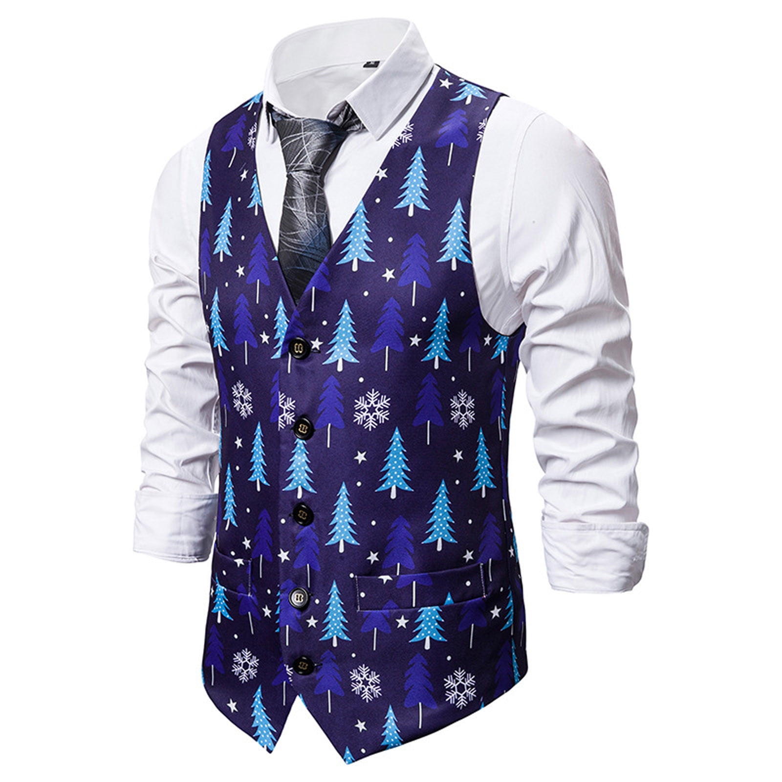 Tihlmk Vest for Men Summer Savings Clearance Snowflake Christmas Tree 3D Printed Single-breasted Christmas Waistcoat, Men's, Size: 2XL, Blue