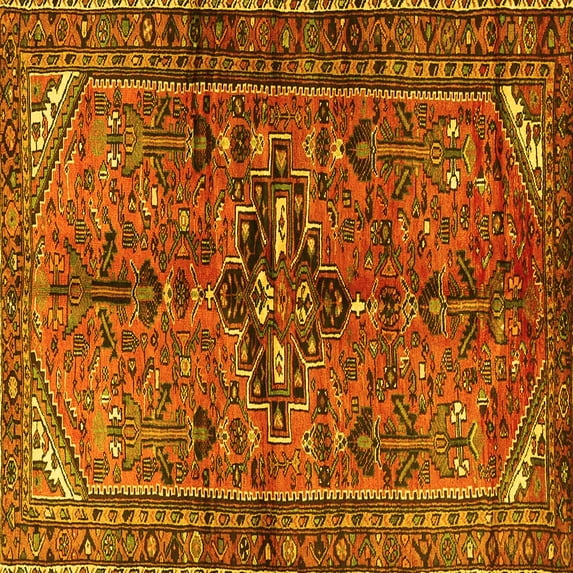 Ahgly Company Machine Washable Indoor Square Persian Yellow Traditional Area Rugs, 8' Square