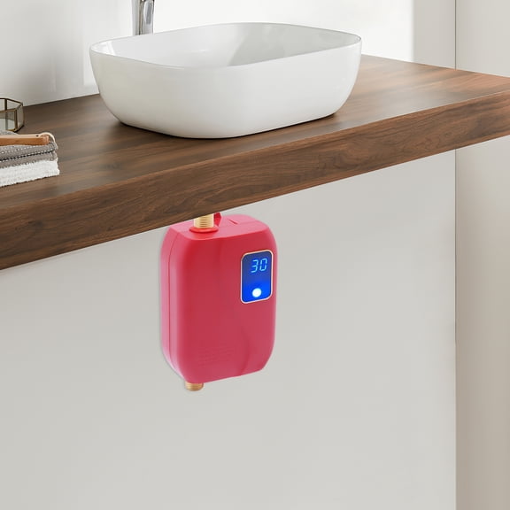 Small Electric Tankless Water Heater - 110v 3000w On-Demand Instant Hot Water Heater for Under Sink Kitchen - 4.6x2.8x6.3in RV Mini Water Heater, IPX4 Waterproof Level (Red)