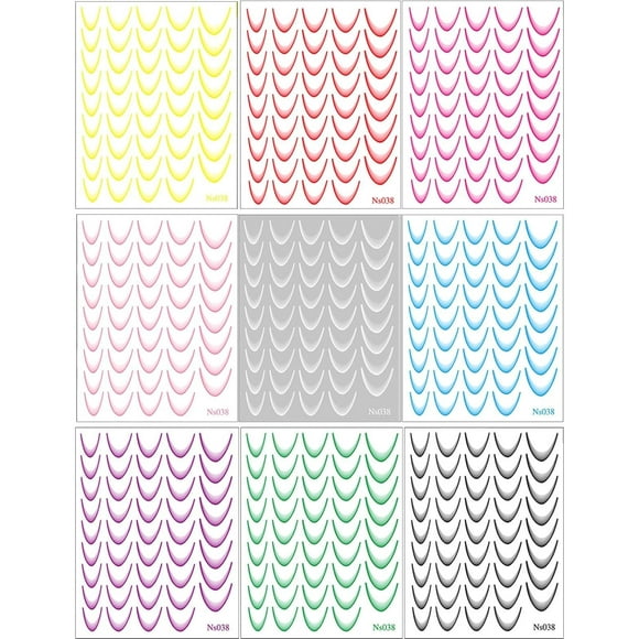 9 Pieces French Tip Nail Sticke, Colorful Self-Adhesive French Tip Arts Nail Decals, D-IY Crescent Tip Nail Decals Nail Accessorie for Girls and Women