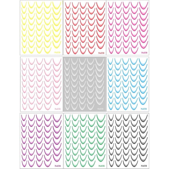 9 Pieces French Tip Nail Sticke, Colorful Self-Adhesive French Tip Arts Nail Decals, D-IY Crescent Tip Nail Decals Nail Accessorie for Girls and Women