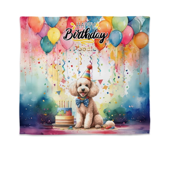 Happy Birthday to Poodle Kitten Party Balloons Cake Tapestry Poodles Dog Lover Gifts Idea Wall Hanging Backdrop Home Decor - 00027