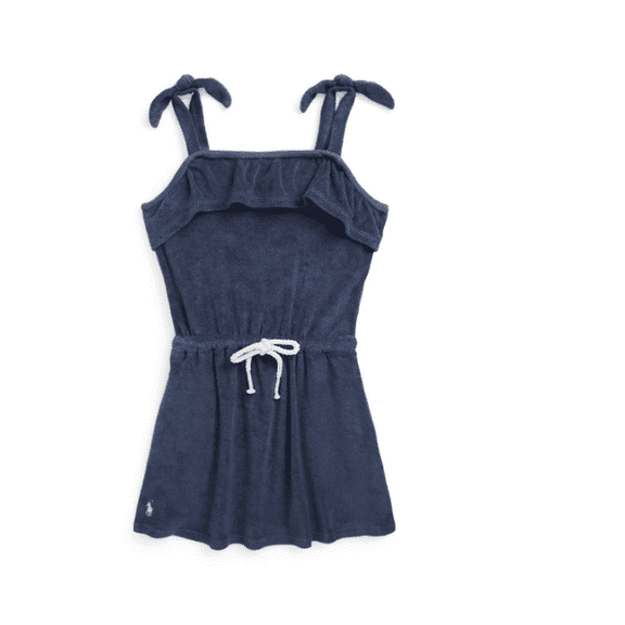 Polo Ralph Lauren Big Girls Ruffled Terry Cover-up Swimsuit - Rustic Navy with Hint of Pink