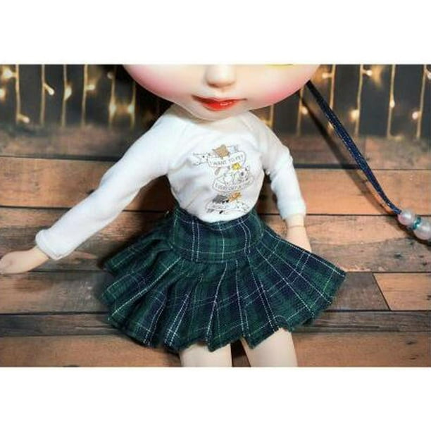 Ropa de plisada escolar para muñeca ACCS de 12 "- rosa, se describe verde Yotijar Falda plisada de muñeca