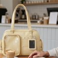thumbnail image 4 of Hfppkn PU Leather Pin Display Ita Tote Bag Transparent Window Shoulder Handbag for Daily Use 35x11x25cm Yellow, 4 of 7