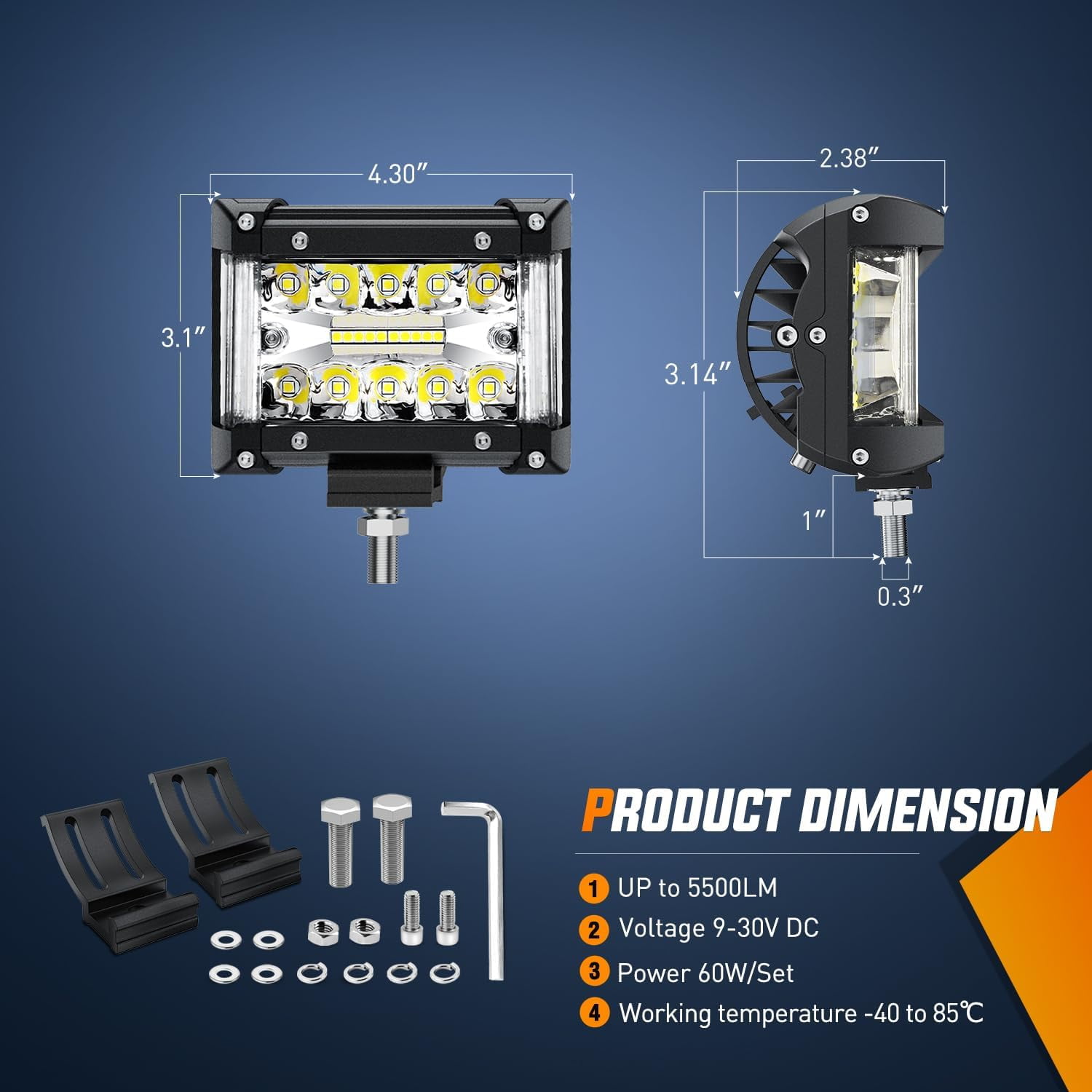 Nilight 60W 12V 4.3inch Triple Row Spot Flood Combo Led Light Bar Kit for Off-Road Vehicles