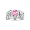 thumbnail image 1 of RYLOS Men's Rings Sterling Silver Rings Classic Designer Style 8X6MM Oval Gemstone & Diamond Ring Pink Ice Birthstone Rings For Men Size 10, 1 of 6