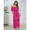 thumbnail image 2 of IDOPIP Women Mexican Dress Off Shoulder Floral Embroidered Long Maxi Dress Traditional Fiesta Dresses, 2 of 8