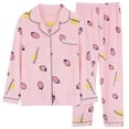 thumbnail image 2 of Elvqul Long Sleeve Pajamas Set for Women Home Soft Sleep Shirts Button up Pink Summer Print with Pocket Collared Plus Size Pajamas Set, 2 of 3