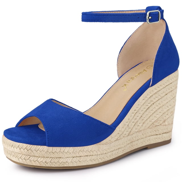Sandalias de alpargatas de mujer Allegra K Plataforma Correa en el tobillo tacón de cuña Azul oscuro 40