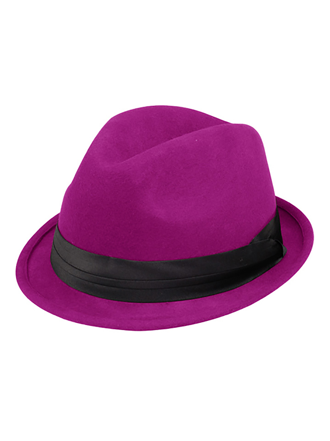 Ladies Wool Felt Fedora Hat - Fuchsia 