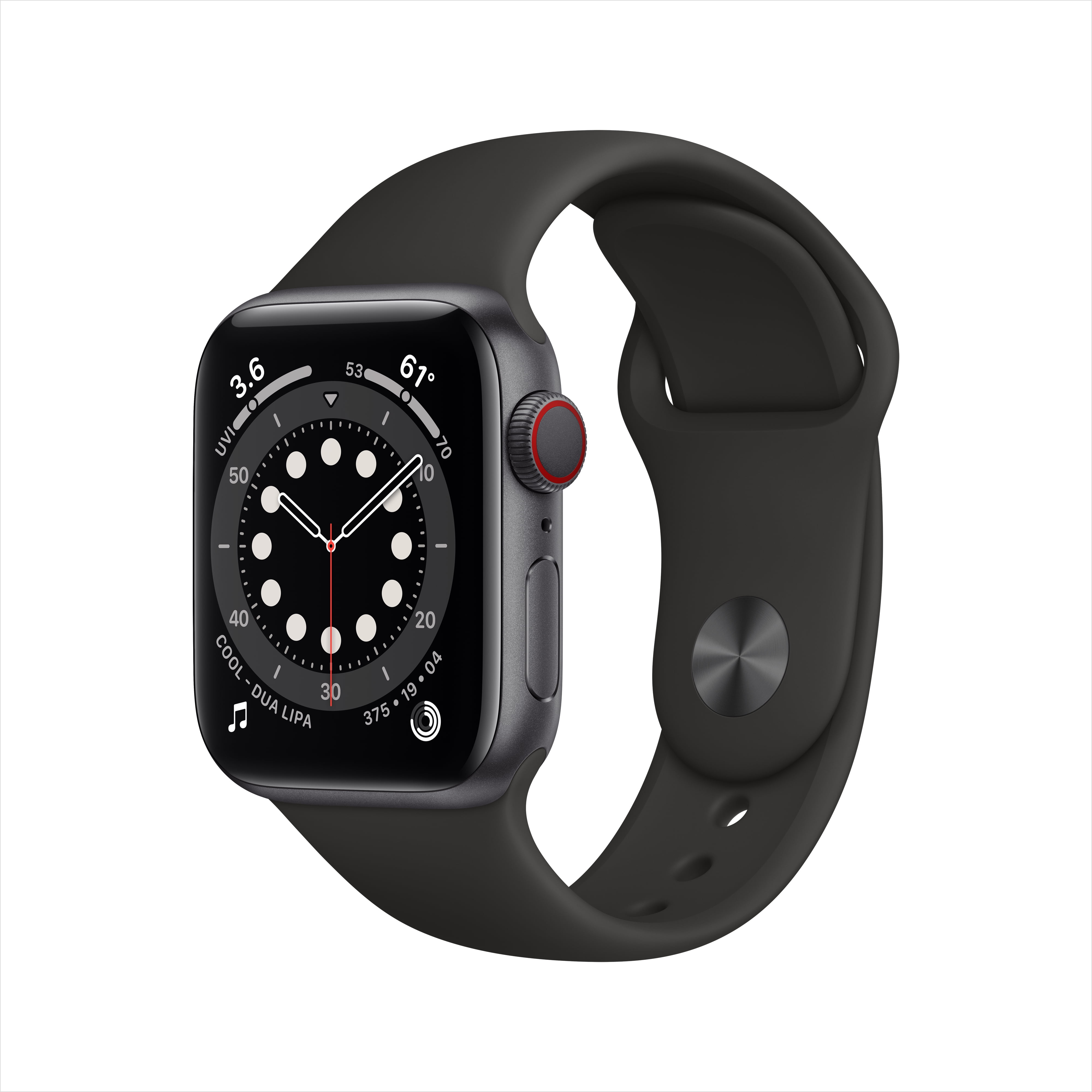 Apple Watch Series 6 GPS + Cellular, 40mm Space Gray Aluminum Case with Black Sport Band ...