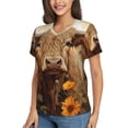 thumbnail image 2 of Vsdgher Vintage Sunflower Cow Women Shirts V Neck Short Sleeve Tops T-Shirt Basic Tees, S to 3XLSmall, 2 of 5