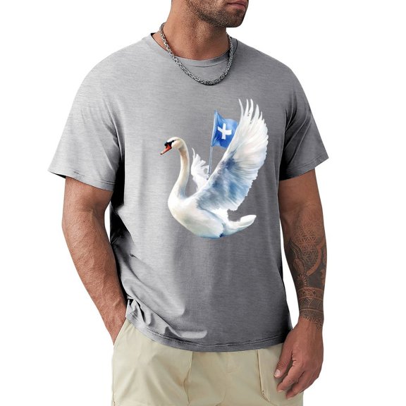 Hanmun Swan Tees for Men Floral Print Animal Costume T Shirts Casual Loose Fit Cotton Tops