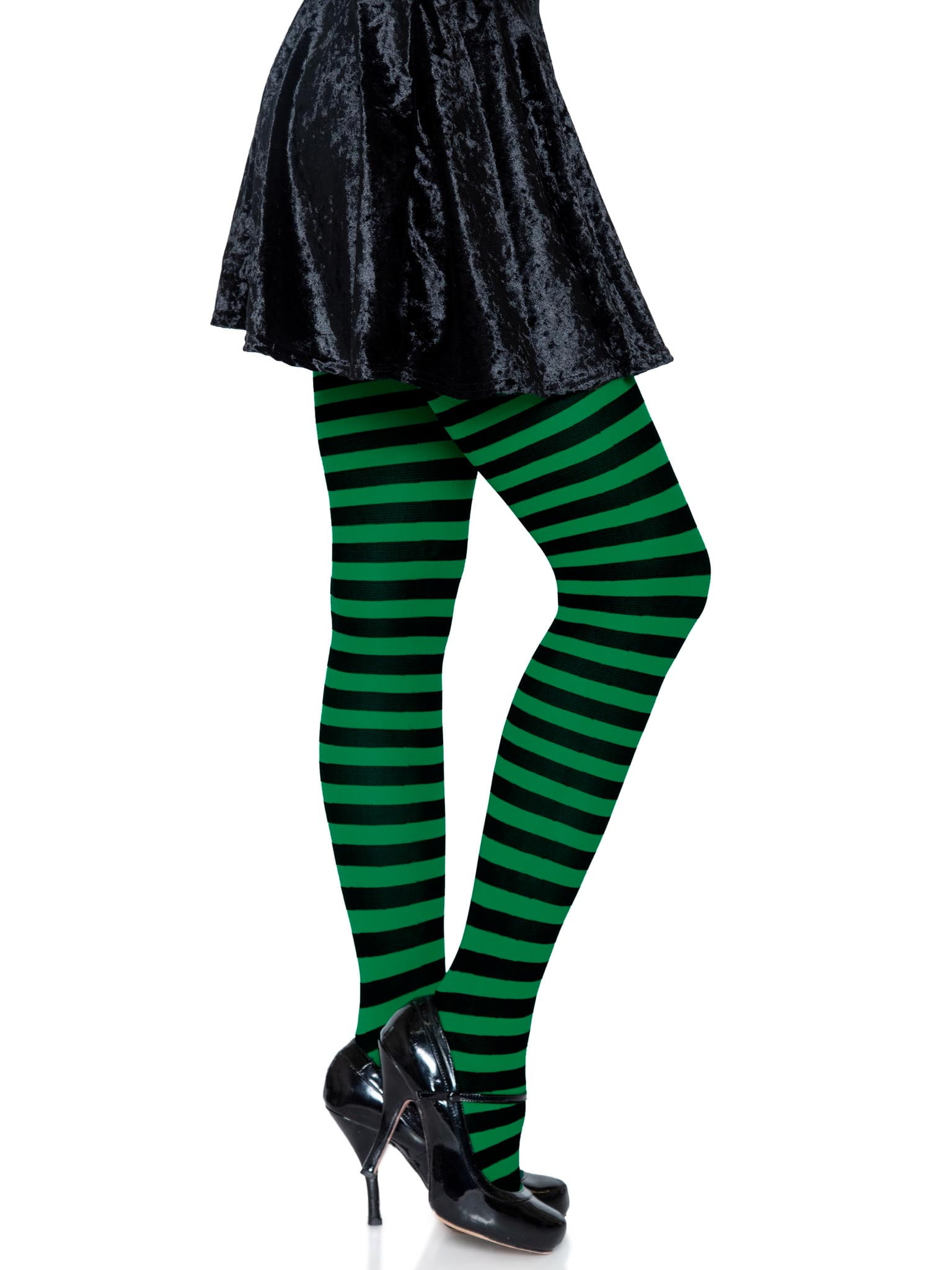 Leg Avenue Women s Nylon Striped Tights Black Kelly Green One Size Walmart
