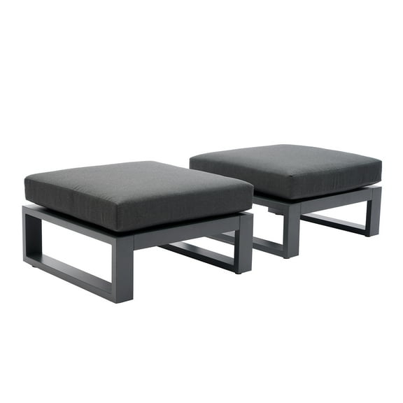 2 Pieces Outdoor Patio Ottoman Aluminum Outdoor Footstool Patio Footrest with Thick Cushions,Grey