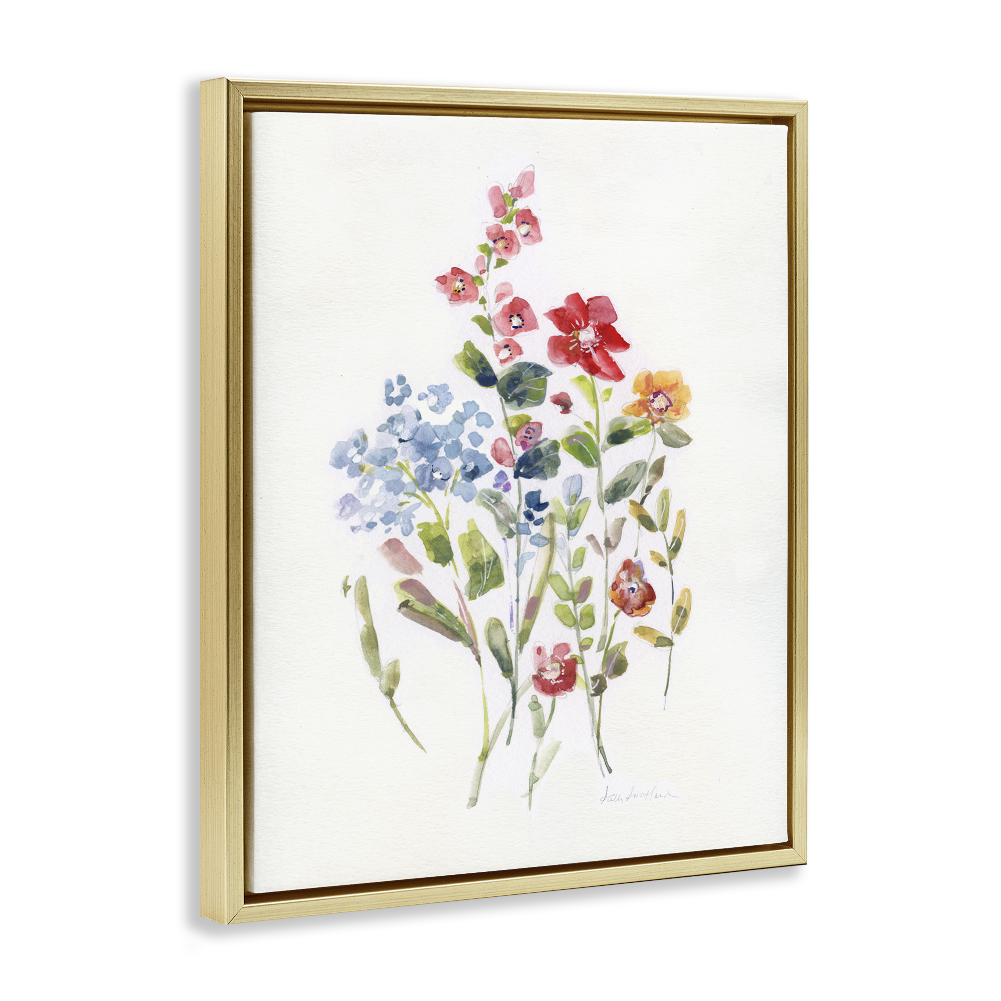 Stupell Industries Mixed Wildflower Buds Plants & Flowers Painting Gold Floater Framed Canvas Art Print Wall Art, 25 x 31