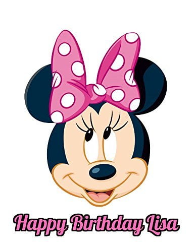 MINNIE MOUSE EDIBLE ROUND BIRTHDAY CAKE TOPPER DECORATION PERSONALISED 