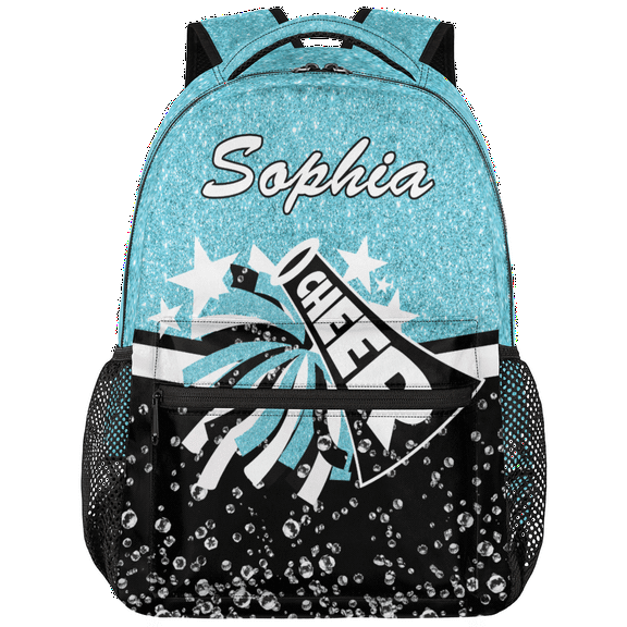 Jiaoprinted Personalized Cheer Backpack for Cheerleaders, Custom Name Cheerleader Dance Bag for Cheer Team, Cheerleading Gifts Azure Glitter