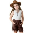 thumbnail image 2 of LIJCC Kids Girls Faux Suede Fringe Shorts Tassel Retro Solid Color Rodeo Performance Costume Shorts with Pockets, 2 of 4