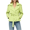 thumbnail image 3 of Women's Short Lapel Trench Jackets - Belted Waist Button Long Sleeve Coat Tops - Lightweight Windbreaker with Pockets, 3 of 7