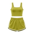 thumbnail image 4 of Athletic Outfit Sets 2 Piece Women Solid Square Neck Tank Side Stripe Drawstring Shorts Green XXL, 4 of 6