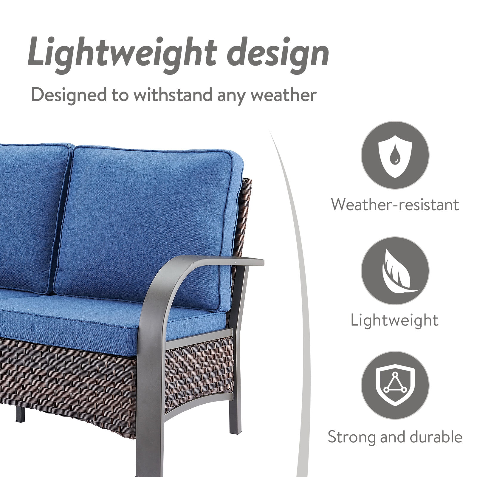 OPOHORO 3-Piece Outdoor Conversation Sets with Wicker Sofa and Swivel Rocking Chair