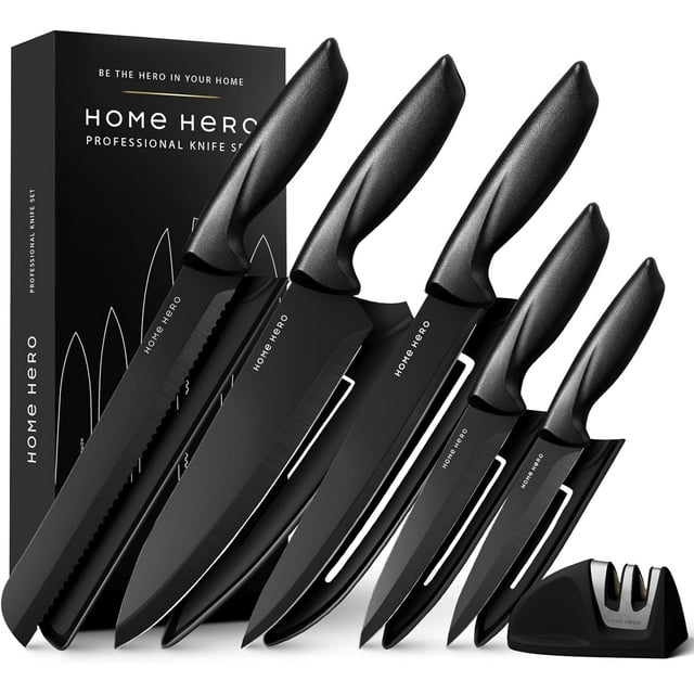 Ensemble de Couteaux de Cuisine en Acier Inoxydable UltraSharp Couteau de Chef avec Aiguiseur de Couteaux Couteaux à Steak Couteau Cuisine (Ensemble avec Étui)