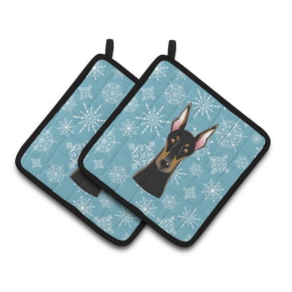 Carolines Treasures BB1679PTHD Snowflake Doberman Pair of Pot Holders , 7.5HX7.5W, multicolor