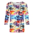 thumbnail image 5 of QETYUW Plus Size Shirts for Women 3/4 Sleeve Hawaiian Shirt Round Neck Loose Fit Casual Tunic Tops Vacation Beach Tshirts, 5 of 5