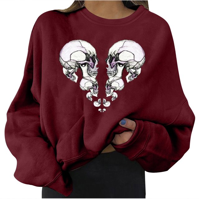 Halloween Mujer Moda Casual Estampado Cuello Redondo Suelto Manga Larga Tops Cortos Blusa Sin Capucha Sudaderas Pompotops FGAJ19019