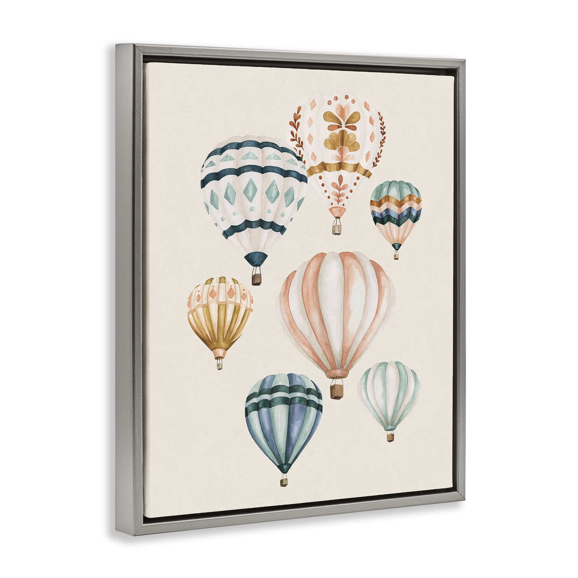 Stupell Industries Wanderlust Hot Air Balloons Gray Framed Floater Canvas Wall Art, design by Bethany Sandoval
