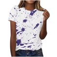 thumbnail image 2 of iHengLiXing Plus Size Spring Tops for Women 2025 Dressy Casual Women's Casual Letter Print Pullover Short Sleeve T-Shirt Shirt Purple XXL, 2 of 6