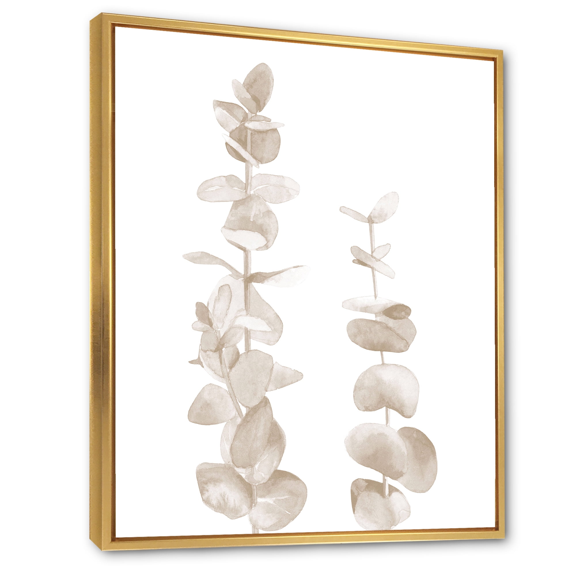 Designart 'Grey Eucalyptus Branches On White' Traditional Framed Canvas Wall Art Print