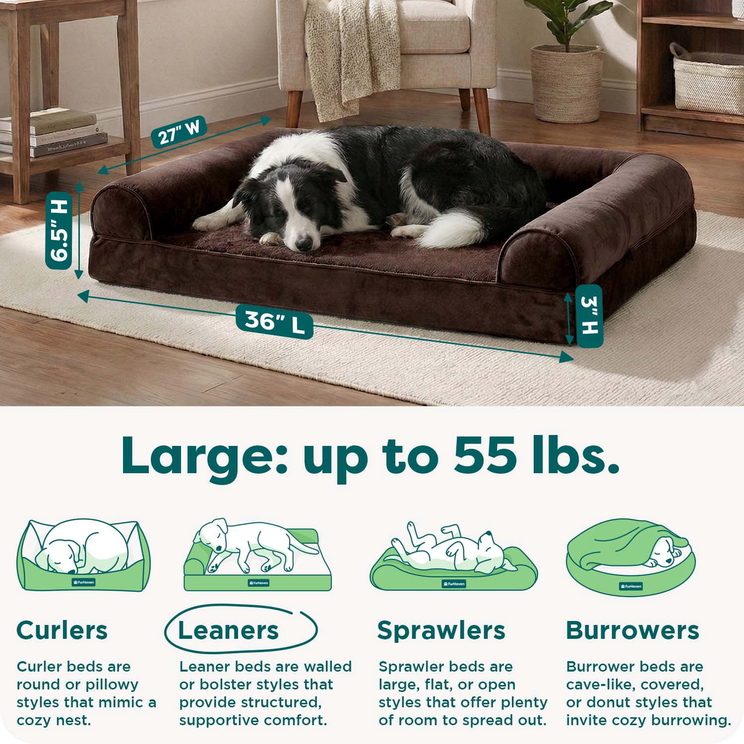 FurHaven Plush & Suede Orthopedic Sofa Bed, Espresso, Large, 1 Count