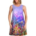 thumbnail image 1 of Balery Colorful Purple Cosmos Flower Vestidos de verano para mujer con estampado: vestido holgado sin mangas, vestido playero informal y cómodo para días calurosos., 1 of 7