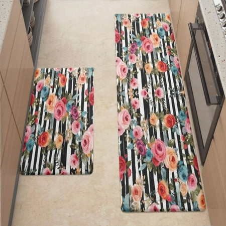 

Anti Fatigue Kitchen Mat Elegant Boho Flowers Sets of 2 Kitchen Rugs Non Slip Cushioned Standing Mat for Sink Floor Laundry Office Desk 2X Mid 17.3 x 29