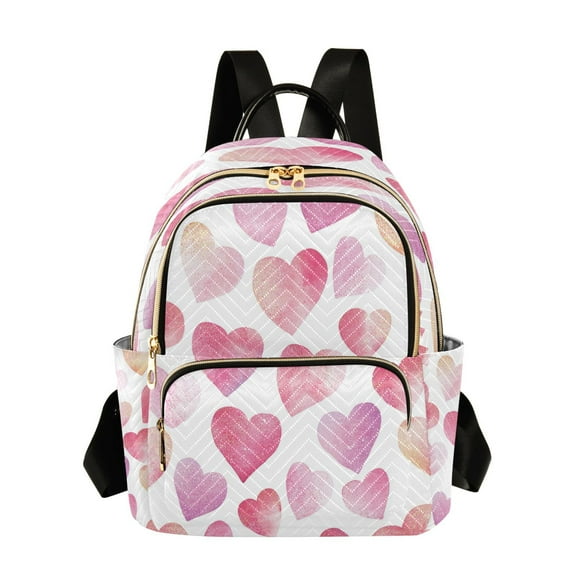 WOBOGO Pink Glitter Hearts Pattern Butterfly Backpack Durable Lightweight Shoulder Bag Built-in Laptop Sleeve and Multiple Utility Compartments