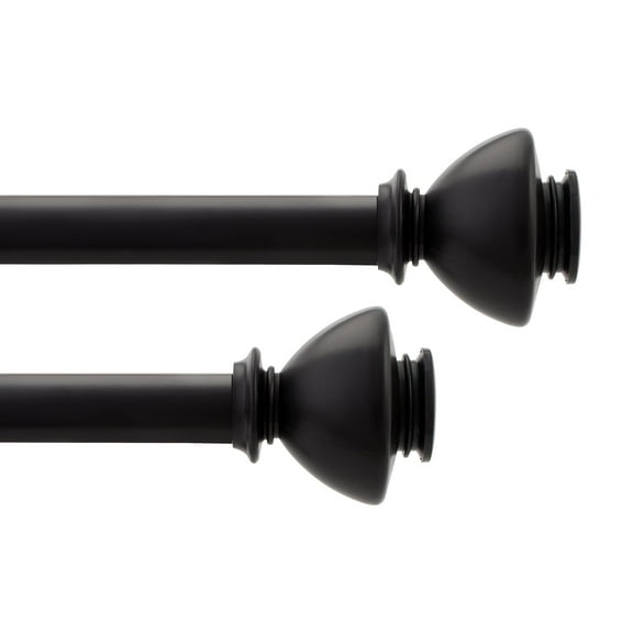Deco Window 36 to 66 inches 2 Pcs Adjustable Curtain Rod for Windows with Stacked Round Finials (1'' Diameter, Black Matte)