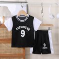 thumbnail image 2 of KPOPLK Toddler Baby Boy Clothes Short Sleeve Tops + Jogger Shorts with Pockets 2Pcs Summer Outfits Size 3-4 Years,Black, 2 of 4