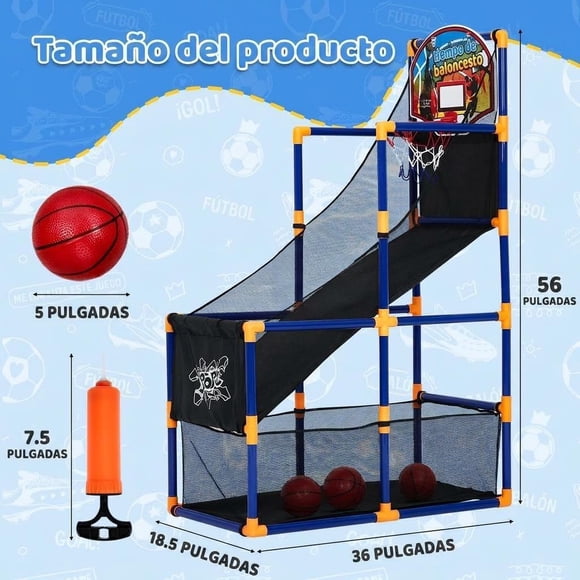 Canasta de Baloncesto Arcade Ajustable para Niños - Juego Deportivo Interior y Exterior con Retorno Automático de Balón - Incluye 4 Pelotas - Resistente para Niños y Niñas desde 3 Años