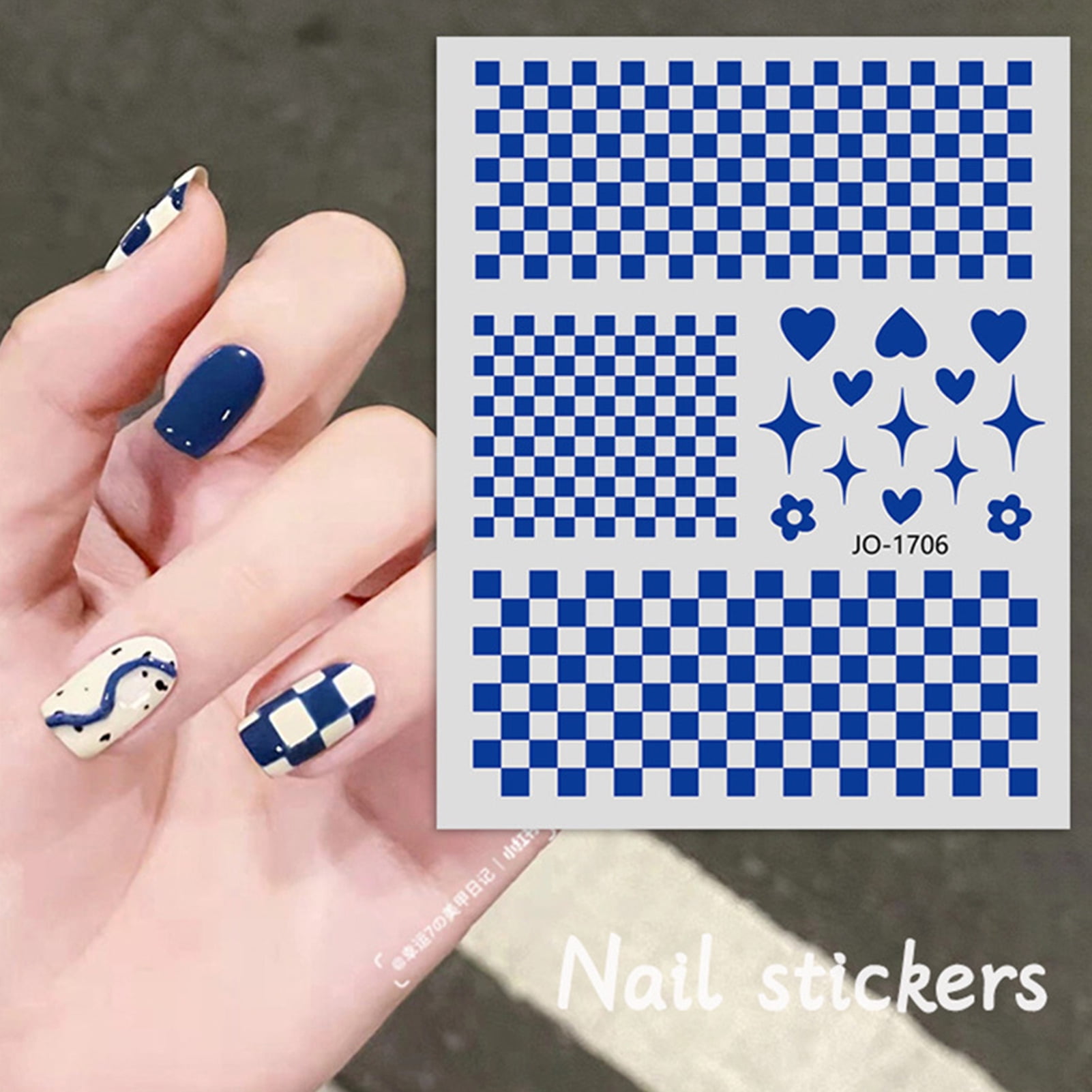 Nail Art Stickers Decals, Self Adhesive Nail Stickers Nail Art Supplies  Black White Nail Designs 3d Checkerboard Flame Star Moon Smile Line Nail  Stick | Fruugo NO