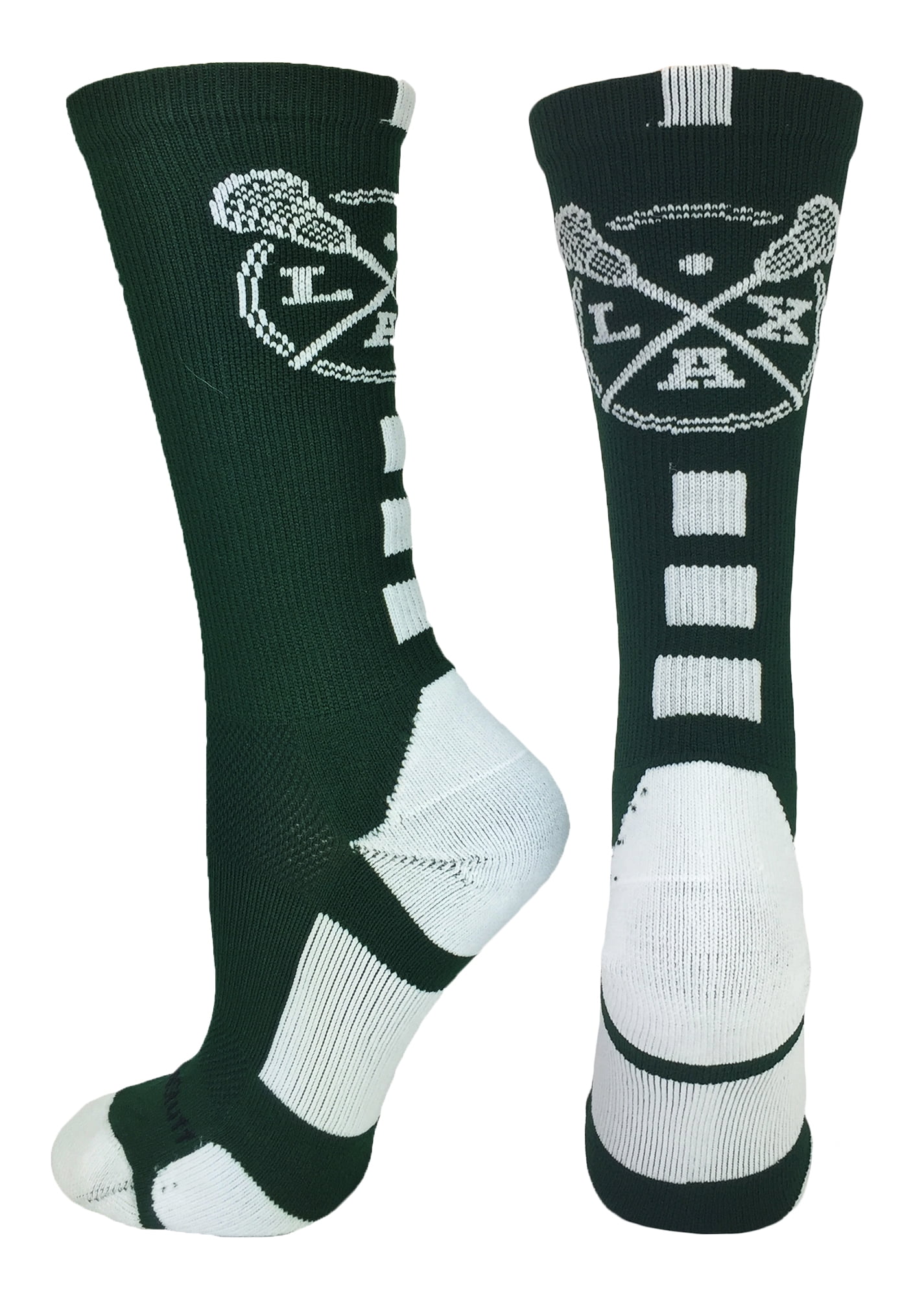 LAX Lacrosse Socks with Lacrosse Sticks Athletic Crew Socks (Dark Green