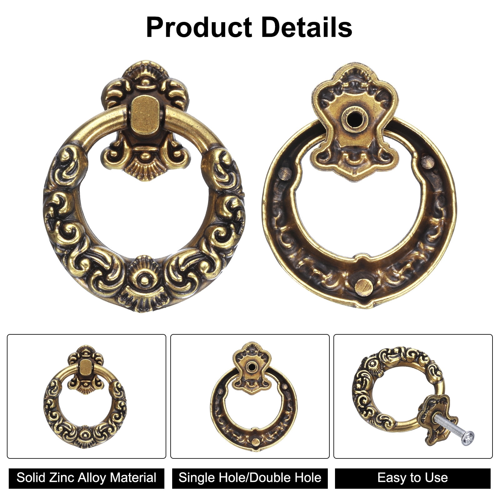 Unique Bargains Retro Dresser Ring Drawer Pulls with Screw Zinc Alloy 2 Sets 2.1"