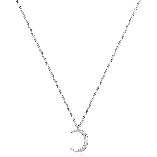 Collar de luna para mujer, colgante de fase creciente con moneda martillada, cadena delicada,