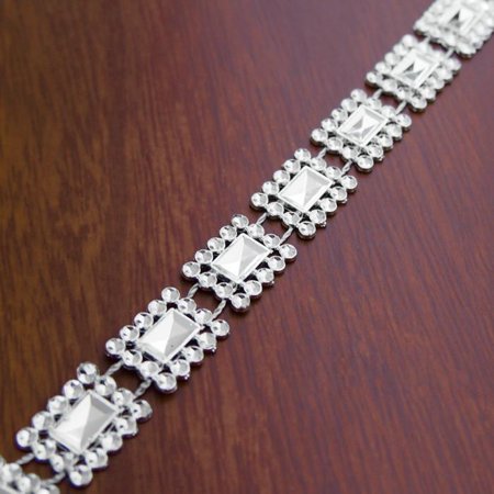 Trim Edge Banding - Square Diamond Rhinestone Banding Trim Strand, 16mm, 10-yard