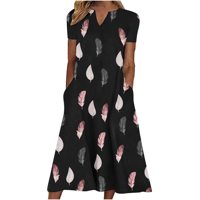 Birdeem Robe d'Été Décontractée à Manches Courtes avec Poche pour Femmes