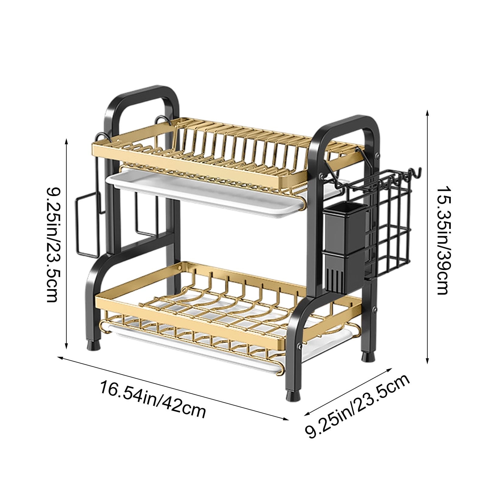Dish Drying Rack, 2-Tier Dish Racks for Kitchen Counter with Carbon Steel Dishwasher Rack , Sturdy Dish Drainer with Knife, Fork & Plate Rack | Space - Saving Drying Rack Kitchen Gadget